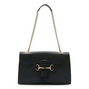 GUCCI Authentic Black Leather Horsebit Shoulder Bag